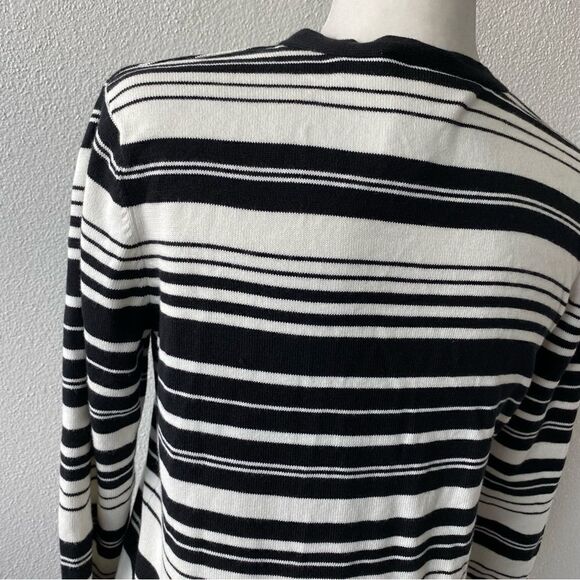 Talbots Womens Open Front Cardigan Black White Striped Sweater SZ M - Picture 9 of 14